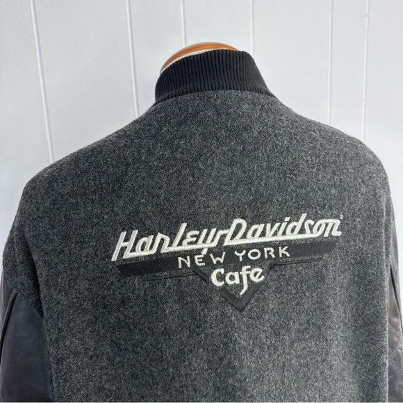 Vintage Harley Davidson New York Cafe Wool & Leather Bomber Jacket - Picture 3 of 11